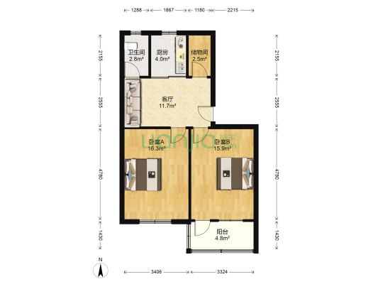 资景路 2室1厅1卫 68平方