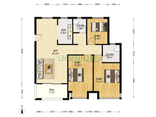 锦华第一郡北区 3室1厅2卫 128平方