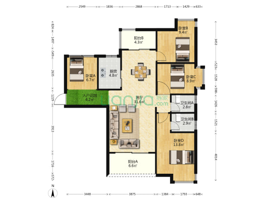 骏涛华府 4室1厅2卫 110平方