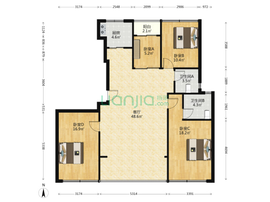 桃李望湖里 4室1厅2卫 137平方