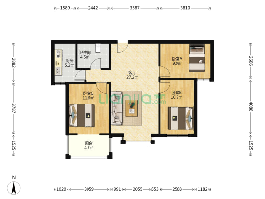 惠友万悦城  全南三居  有本  诚意出售-户型图
