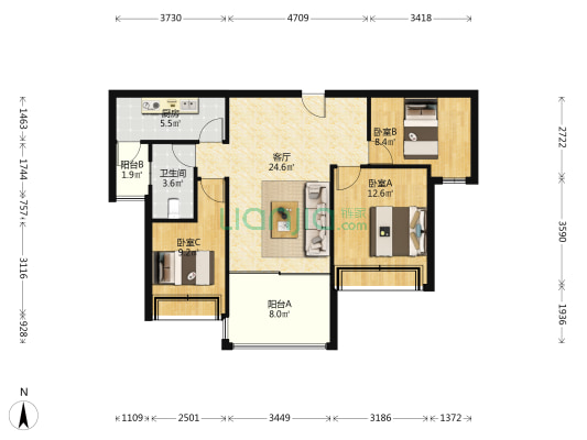 碧桂园山湖城峰景 3室1厅1卫 88平方