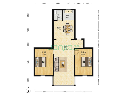 工字楼小区 2室2厅1卫 91平方
