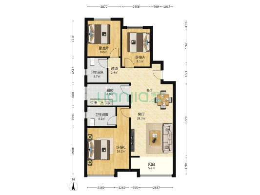 紫云府一期 3室1厅2卫 116平方