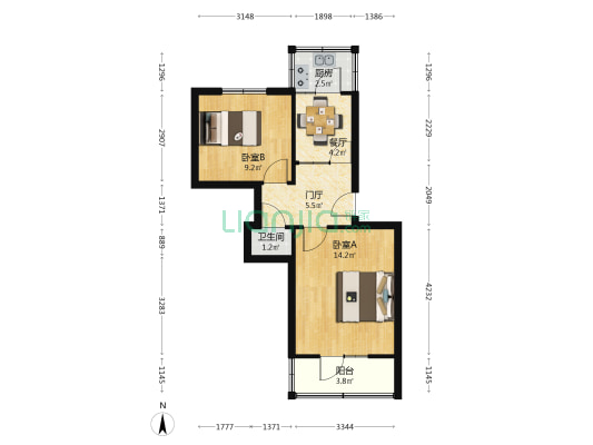沣毛小区 2室1厅1卫 47平方