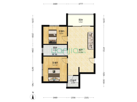 嘉禾苑 2室1厅1卫 80平方