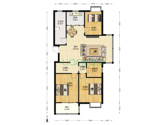 天龙御城 3室1厅1卫 129平方