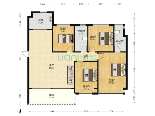 碧桂园臻山府 4室1厅2卫 152平方