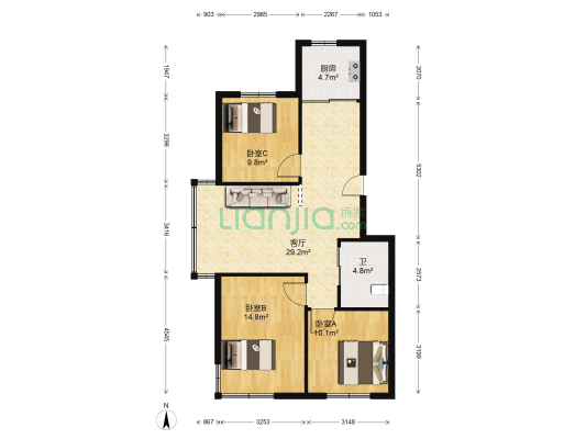 锦城邻里 3室1厅1卫 101平方