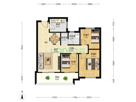 金地西湖春晓 3室1厅2卫 94平方