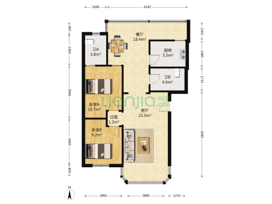 前进支路 2室2厅2卫 85平方