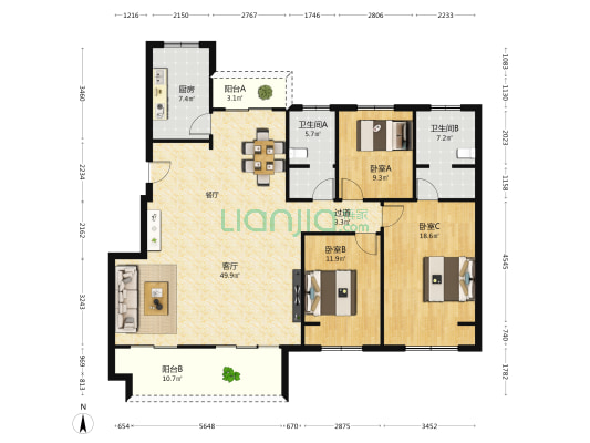兴华苑 3室1厅2卫 163平方