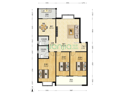 司法小区 3室2厅2卫 130平方
