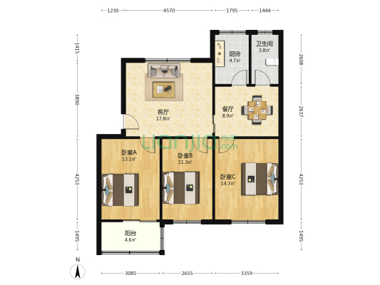 气象局小区 3室2厅1卫 98平方
