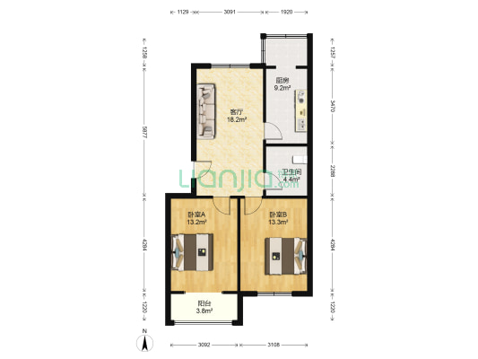 青青家園 2室1厅1卫 80平方