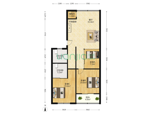 东升大道36号 3室1厅2卫 124平方