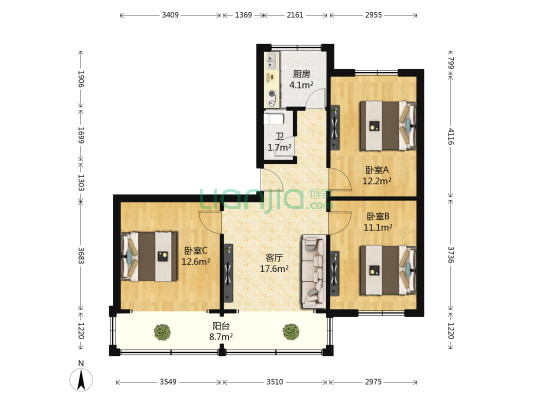 百卉路11号 3室1厅1卫 77平方