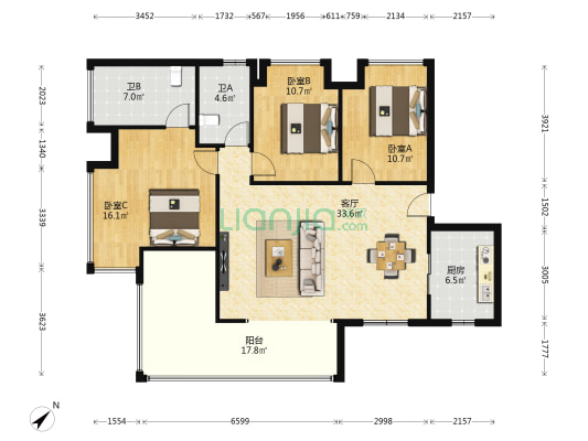 大溪谷花墅 3室1厅2卫 109平方