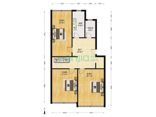 伟业大厦 3室1厅1卫 118平方