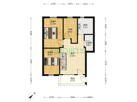 流花村 3室1厅1卫 85平方