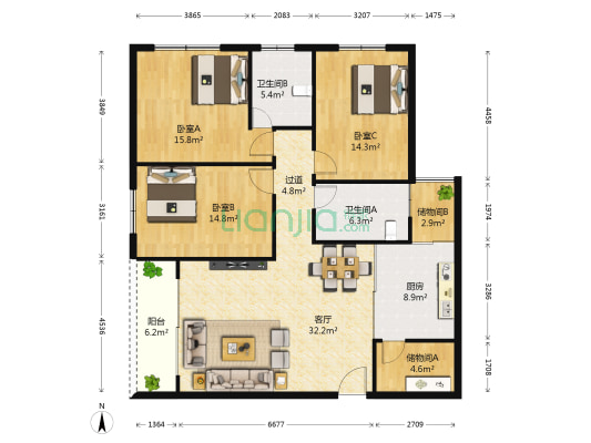 锦泰大厦 3室1厅2卫 140平方