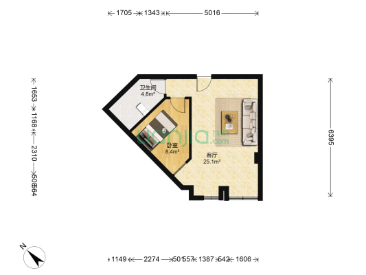 商业场新座 1室1厅1卫 53平方