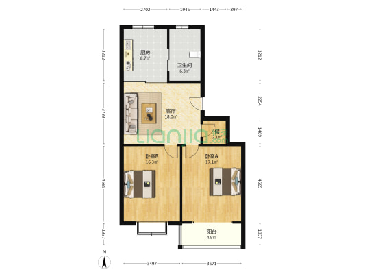 宝岛花园A 2室1厅1卫 88平方