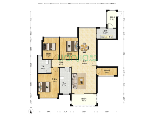正展逸园 3室1厅2卫 128平方