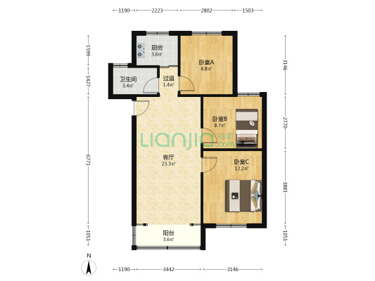 青江东路85号院 3室1厅1卫 78平方