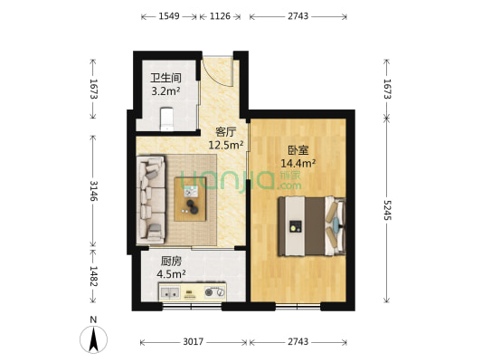 幸福e家 1室1厅1卫 46平方