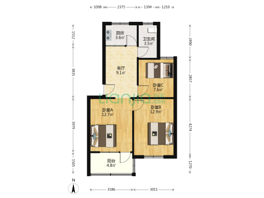 山埠村 3室1厅1卫 67平方