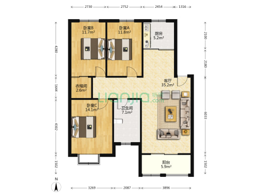 凤凰国际 3室1厅1卫 110平方