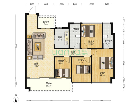碧桂园揽月居 4室1厅2卫 127平方