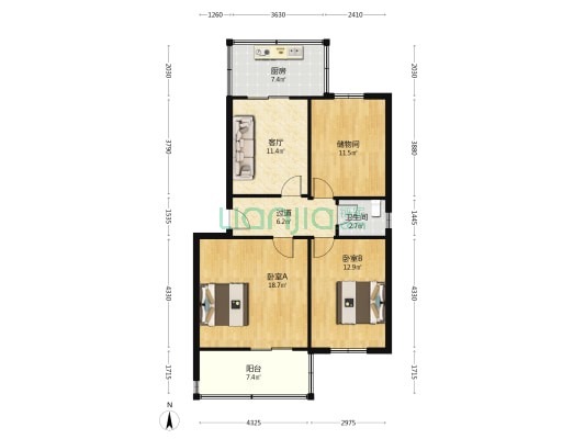 水文巷附2号 2室1厅1卫 93平方