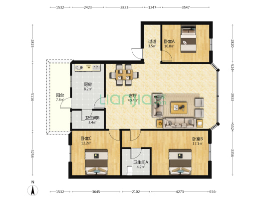 交警大队新塘中队集资楼 3室1厅2卫 122平方