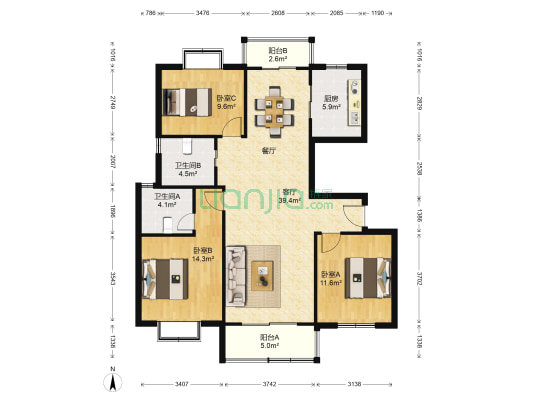 嘉城新航域 3室1厅2卫 124平方