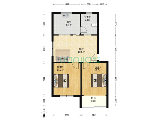 金田花园 2室1厅1卫 78平方