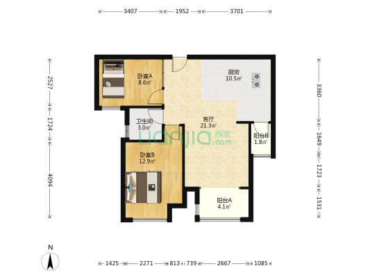 康桥九溪郡二期 2室1厅1卫 85平方