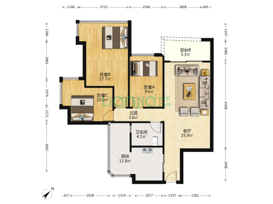 雅居乐锦城花锦集 3室1厅1卫 101平方