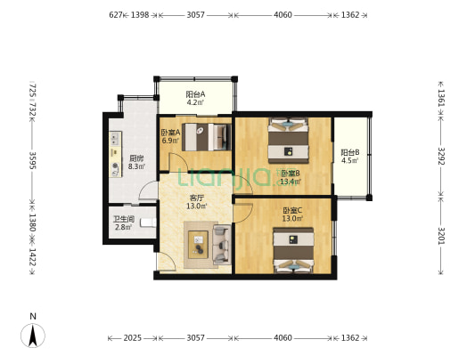 西化南区 3室1厅1卫 80平方