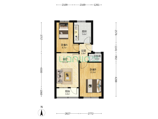 防疫站家属楼 2室1厅1卫 61平方
