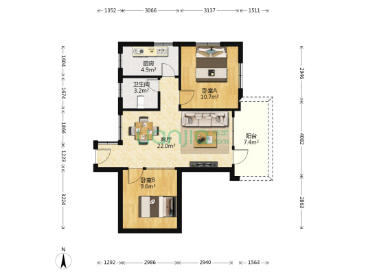 大沙头二马路 2室1厅1卫 68平方
