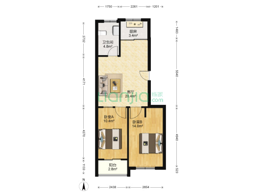 幸福小区二期 2室1厅1卫 74平方