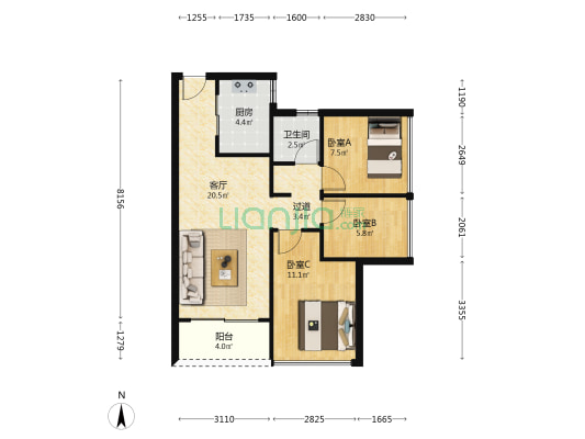 万科幸福悦C区 3室1厅1卫 73平方