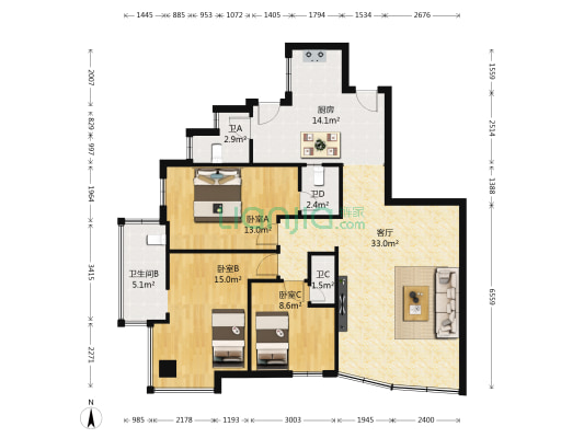 荟俊苑 3室1厅4卫 106平方