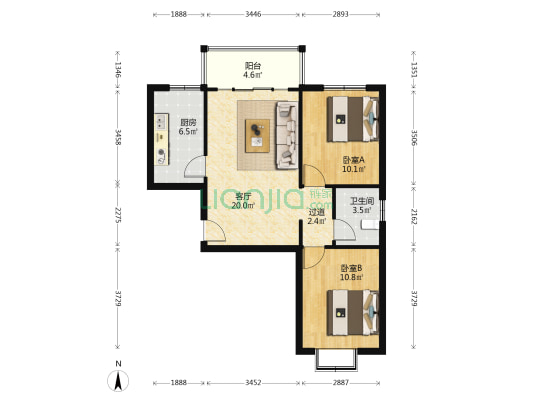 景宜家园 2室1厅1卫 86平方