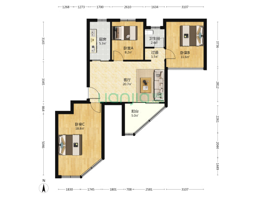 文一繁华轩 3室1厅1卫 101平方