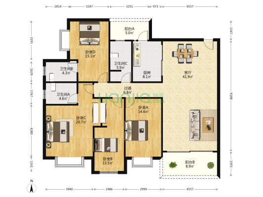 瑜进花园 4室1厅3卫 170平方
