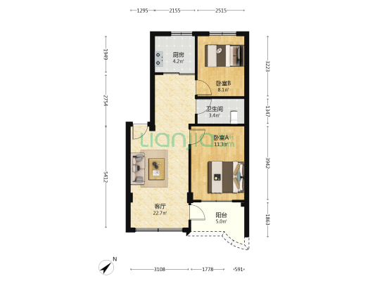 雁塔小区 2室1厅1卫 65平方