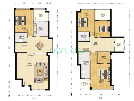 泰禾红树林F区 4室1厅3卫 176平方